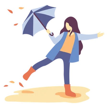Femme qui marche tout en tenant un parapluie  Illustration