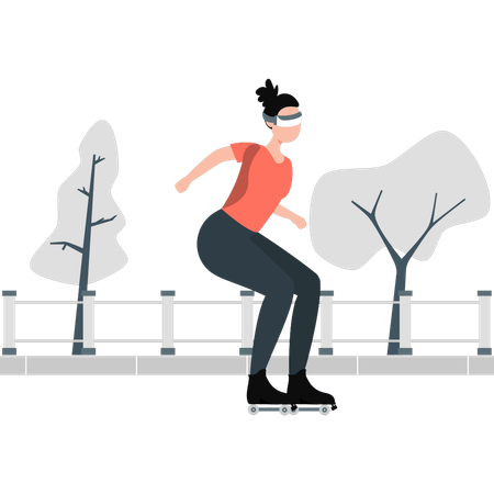 Une femme marche avec des chaussures de patinage  Illustration