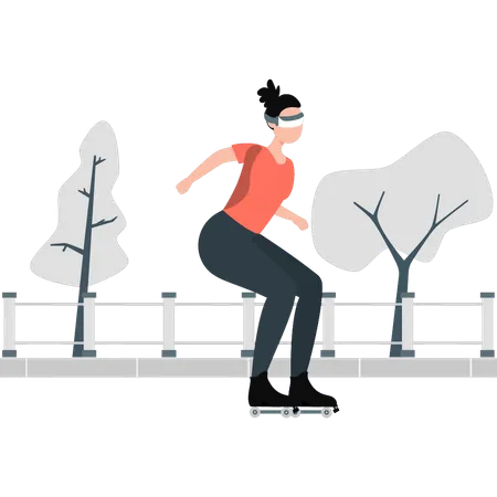 Une femme marche avec des chaussures de patinage  Illustration