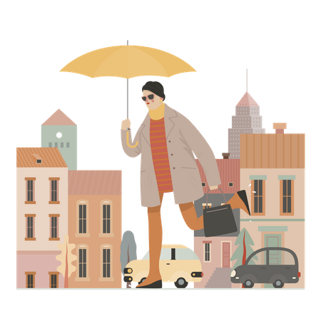 Femme qui marche avec un sac  Illustration