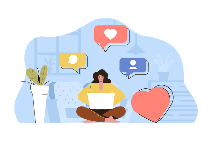 Femme marketing sur les réseaux sociaux  Illustration