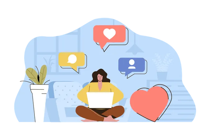 Femme marketing sur les réseaux sociaux  Illustration