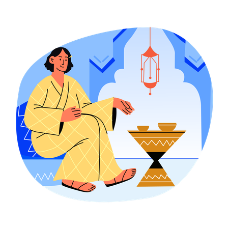 Femme marocaine, religieuse, culturelle, traditionnelle, de caractère  Illustration