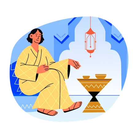 Femme marocaine, religieuse, culturelle, traditionnelle, de caractère  Illustration