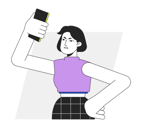 Femme mécontente élevant le téléphone au-dessus de la tête  Illustration