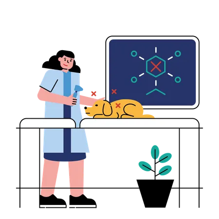 Médecin analysant les virus sur le corps d'un chien  Illustration