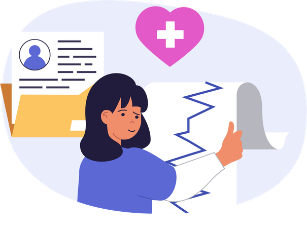 Médecin femme analysant le rapport ECG  Illustration