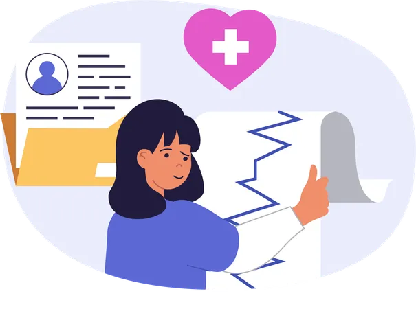 Médecin femme analysant le rapport ECG  Illustration