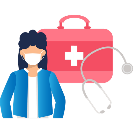 Femme médecin avec boîte médicale  Illustration