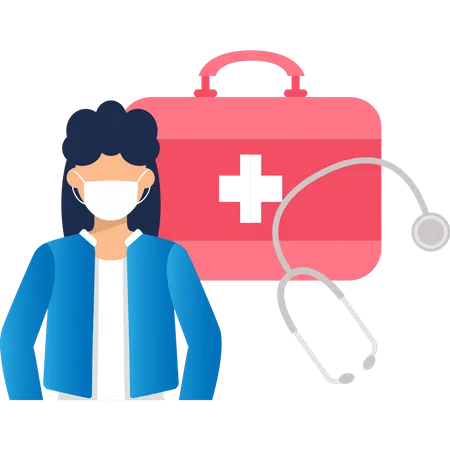 Femme médecin avec boîte médicale  Illustration