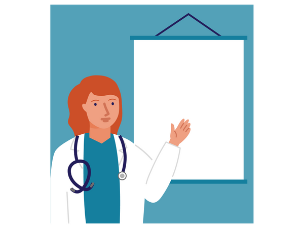 Femme médecin avec tableau blanc  Illustration