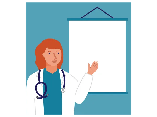 Femme médecin avec tableau blanc  Illustration