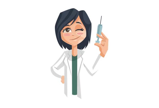 Femme médecin avec vaccin  Illustration