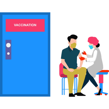 Femme médecin donnant une injection de vaccin à un homme  Illustration