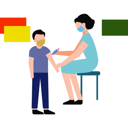 Femme médecin donnant une injection de vaccin à un garçon  Illustration