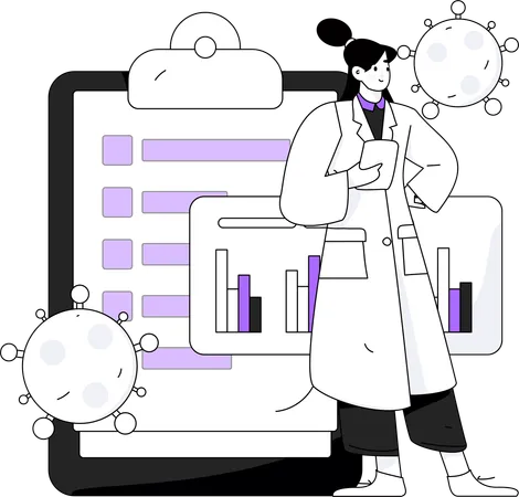 Femme médecin effectuant une analyse du virus corona  Illustration