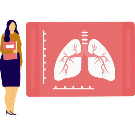 Femme médecin vérifiant le rapport des poumons  Illustration