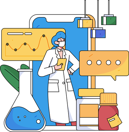 Femme médecin faisant des recherches médicales  Illustration