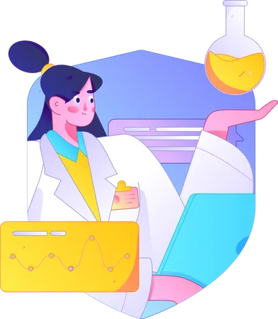 Femme médecin faisant des recherches médicales  Illustration