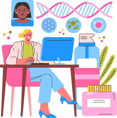 Femme médecin faisant un rapport ADN pour les soins de la peau  Illustration