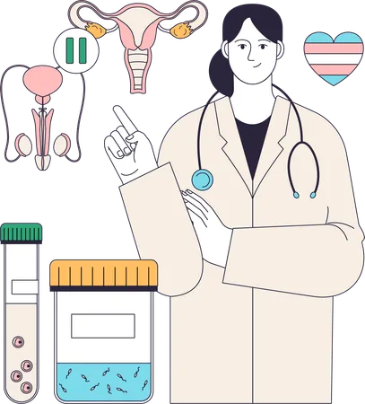 Femme médecin guidant sur la transition de genre  Illustration