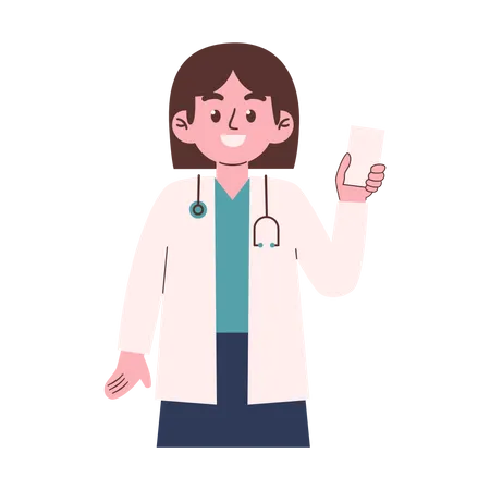 Femme médecin tenant un téléphone portable  Illustration