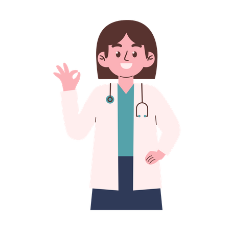 Femme médecin montrant un signe ok  Illustration