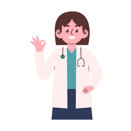 Femme médecin montrant un signe ok  Illustration