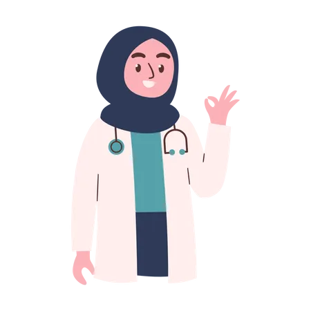 Femme médecin montrant un signe ok  Illustration