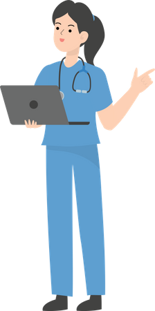 Femme médecin tenant un ordinateur portable  Illustration