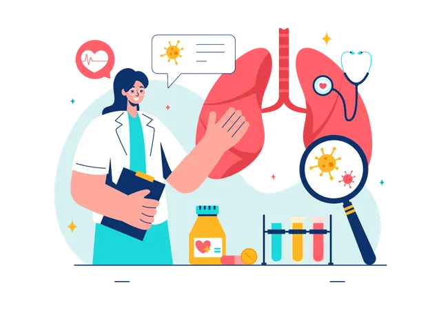 Une femme médecin découvre un virus des poumons  Illustration