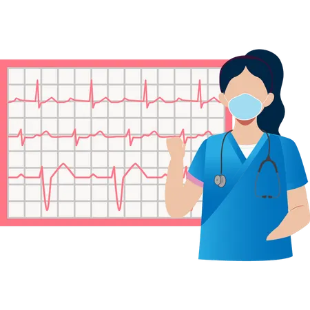 Femme médecin vérifiant les pouls sur le moniteur  Illustration