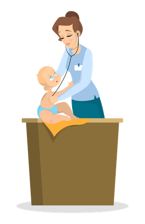 Femme médecin vérifiant un petit enfant  Illustration