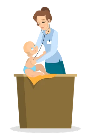 Femme médecin vérifiant un petit enfant  Illustration