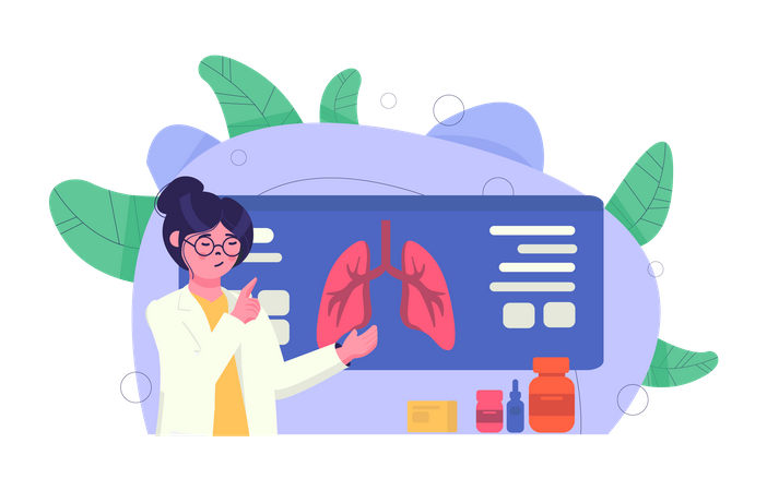 Femme médecin vérifiant le rapport des poumons  Illustration