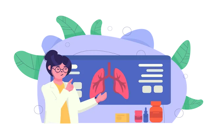 Femme médecin vérifiant le rapport des poumons  Illustration