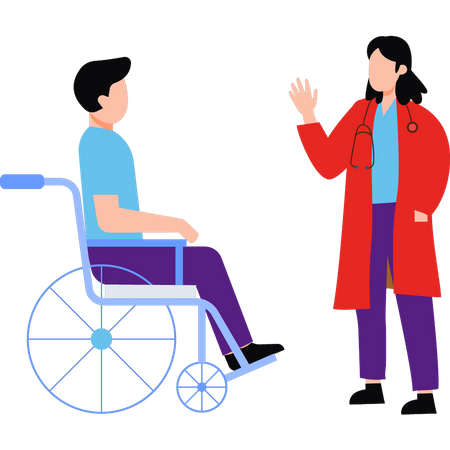 Une femme médecin vérifie un patient handicapé sur un fauteuil roulant  Illustration