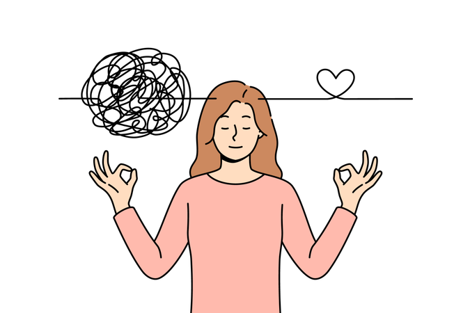 Une femme médite et démontre sa capacité à maintenir l'équilibre et à clarifier le chaos mental  Illustration