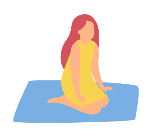 La femme médite sur le tapis de yoga  Illustration