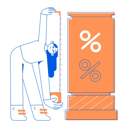 Une femme mesure la taille des réductions  Illustration