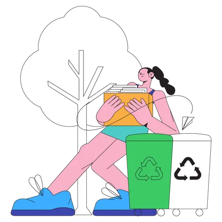 Une femme met ses déchets dans la corbeille  Illustration