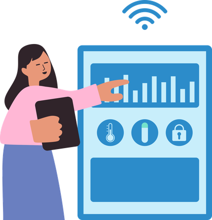 Femme mettant en œuvre des fonctions IoT industrielles  Illustration