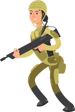 Femme soldat militaire avec fusil  Illustration