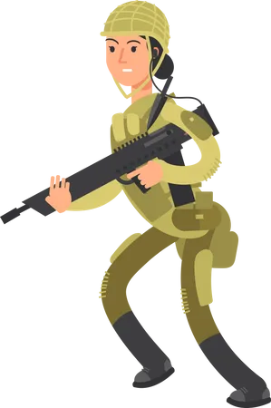 Femme soldat militaire avec fusil  Illustration