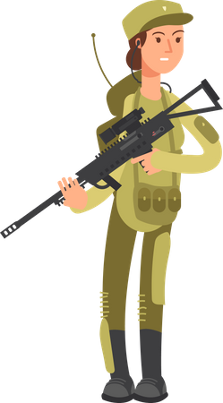 Femme soldat militaire avec fusil  Illustration