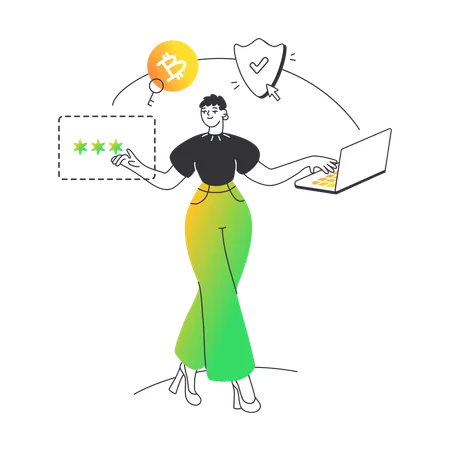 Femme a mis à jour son mot de passe Bitcoin  Illustration