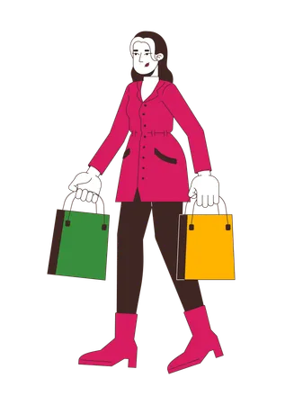 Une femme moderne qui fait du shopping et qui porte des sacs avec plaisir  Illustration