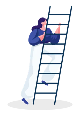 Une femme monte les escaliers pour réussir  Illustration