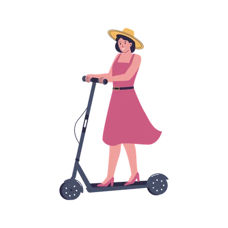 Femme chevauchant un scooter électrique  Illustration