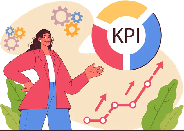 Femme montrant une analyse KPI  Illustration